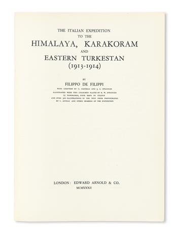 FILIPPI, FILIPPO DE.  The Italian Expedition to the Himalaya, Karakoram and Eastern Turkestan (1913-1914).  1932